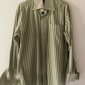 George Sage Green Striped Dress Shirt